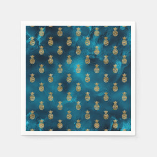 Elegant Teal Pineapple Satin Pretty Napkin