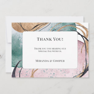 Elegant Teal Pink Abstract Wedding Thank You Card
