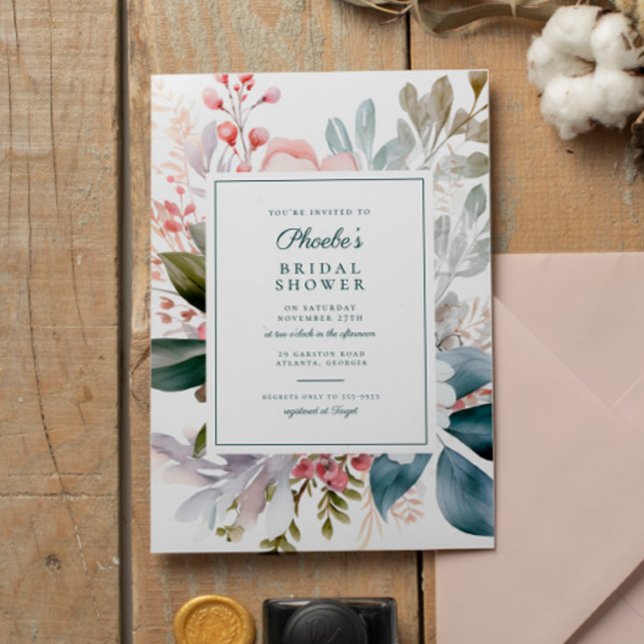 Elegant Teal Pink Floral Bouquet Bridal Shower Invitation (Creator Uploaded)