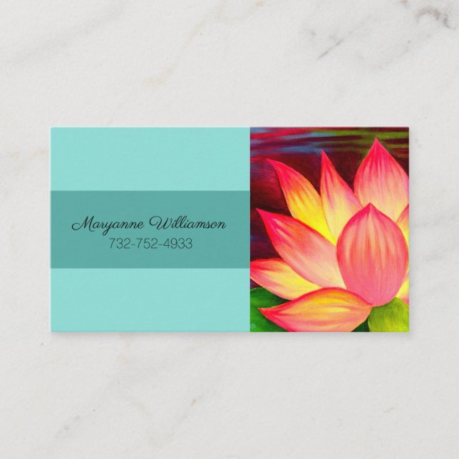 Elegant Teal Pink Lotus Flower Personalise Floral Business Card (Front)