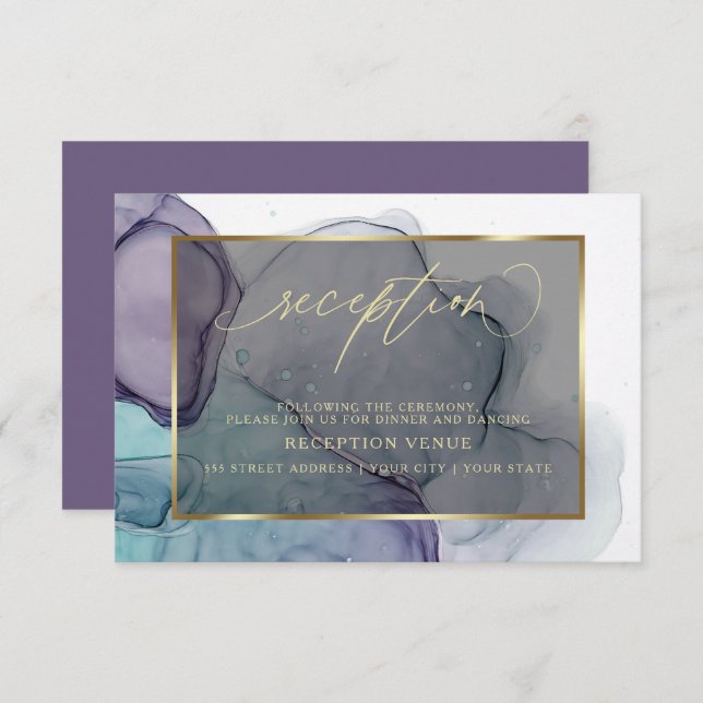 Elegant Teal Plum Purple Smoky Reception  Invitation (Front/Back)