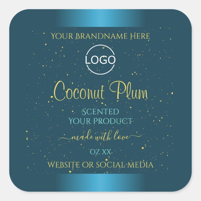 Elegant Teal Product Labels Gold Soft Glitter Logo (Front)