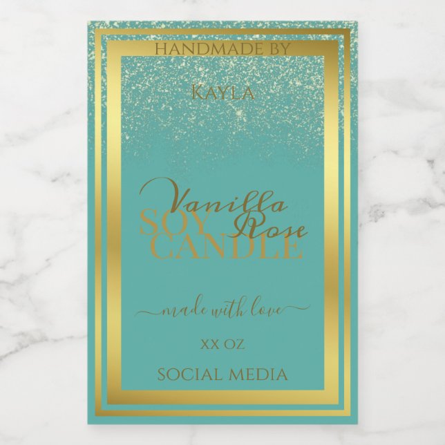 Elegant Teal Product Packaging Labels Gold Frame (Single Label)