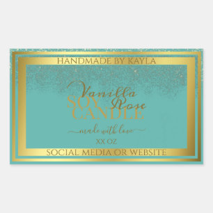 Elegant Teal Product Packaging Labels Gold Frame