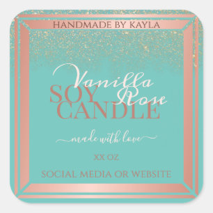Elegant Teal Product Packaging Labels Rose Gold