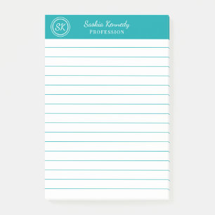 Elegant Teal Professional Monogram Business Post-it Notes