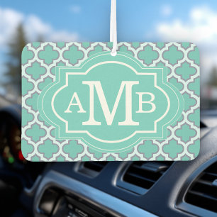 Elegant Teal Quatrefoil Pattern Custom Monogram Car Air Freshener