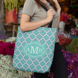 Elegant Teal Quatrefoil Pattern Custom Monogram Tote Bag<br><div class="desc">Add your monogram to make your own unique product.</div>