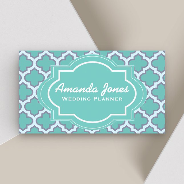 Elegant Teal Quatrefoil Wedding Planner Business Card (Creator Uploaded)