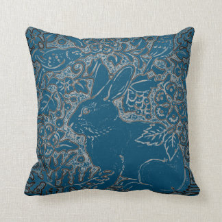 Elegant Teal Rabbit Bird Animal Floral Art Deco Cushion