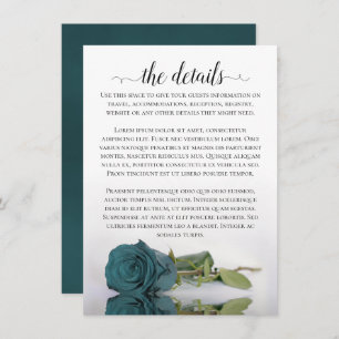 Elegant Teal Reflecting Rose Wedding Details Enclosure Card