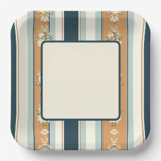 Elegant Teal Regency Stripes Paper Plate