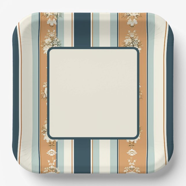 Elegant Teal Regency Stripes Paper Plate (Front)