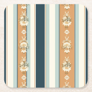 Elegant Teal Regency Stripes Square Paper Coaster