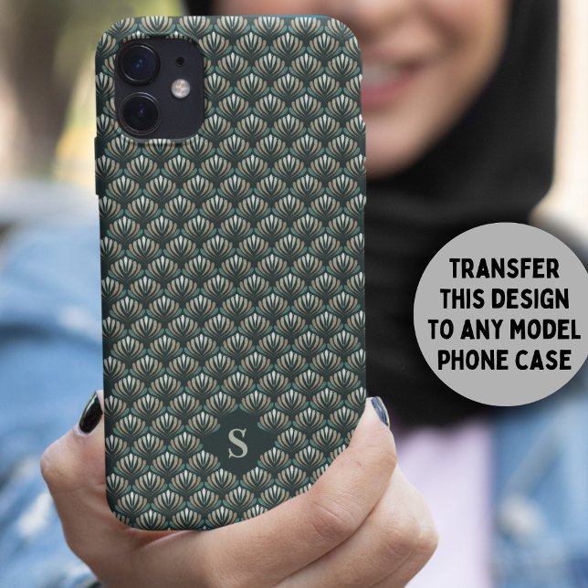 Elegant Teal Retro Floral Pattern Monogram Case-Mate iPhone Case (Creator Uploaded)