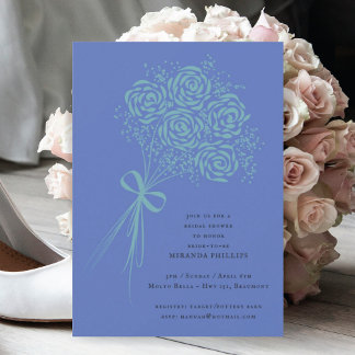 Elegant Teal Rose Bouquet Bridal Shower Invitation