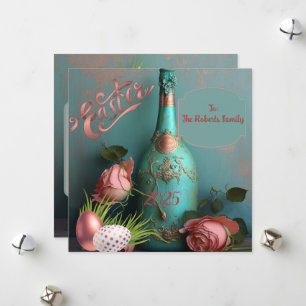 Elegant Teal & Rose Gold Easter for Families Holiday Card
