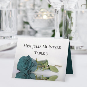 Elegant Teal Rose Wedding DIY Fold Place Card