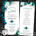 Elegant Teal Roses Boho Watercolor Floral Wedding Programme<br><div class="desc">This beautiful wedding program features an elegant floral boho chic design with hand painted roses in shades of teal, turquoise, aqua, and cyan on a white background. The titles are written in fancy script calligraphy, and there is space for your ceremony and wedding party details, as well as a short...</div>