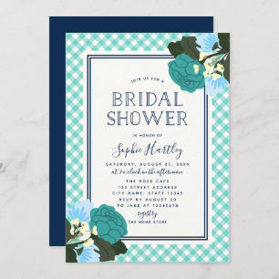 Elegant Teal Roses Floral Bridal Shower Invitation