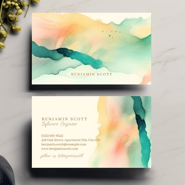 Elegant Teal Sandy Watercolor Coastal Charm Design Business Card (Creator Uploaded)