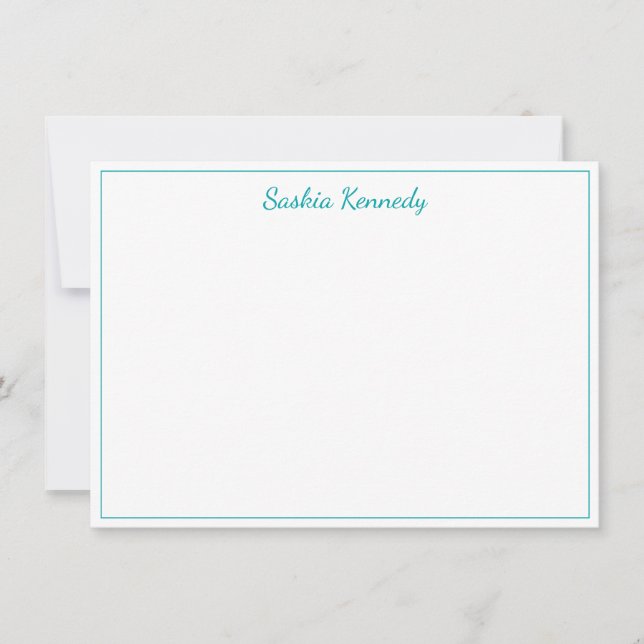Elegant Teal Script Border Personalised Card (Front)