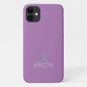 Elegant Teal Script Monogram & Name, Lavender Case-Mate iPhone Case
