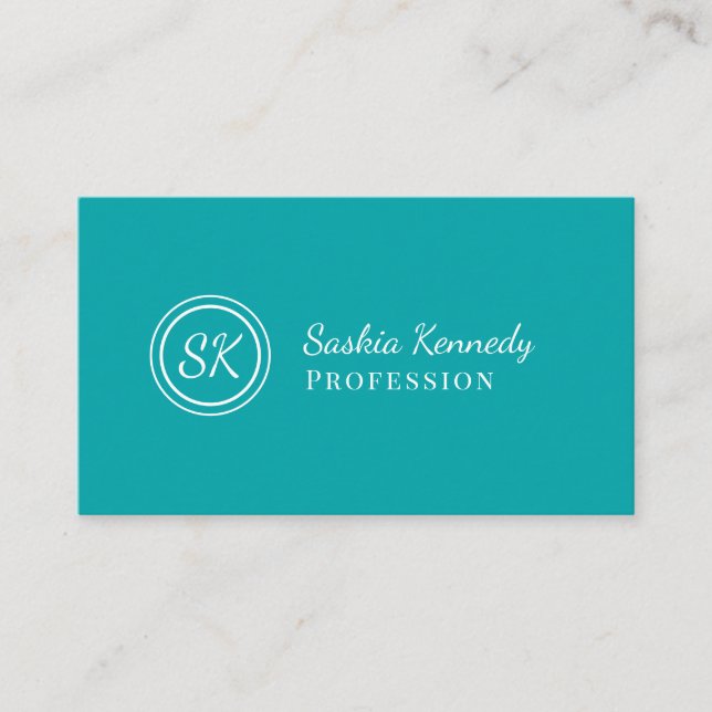 Elegant Teal Script Professional Monogram Business Card (Front)