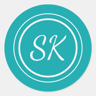 Elegant Teal Script Professional Monogram Business Classic Round Sticker