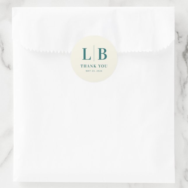 Elegant Teal Serif Wedding Thank You Sticker (Bag)