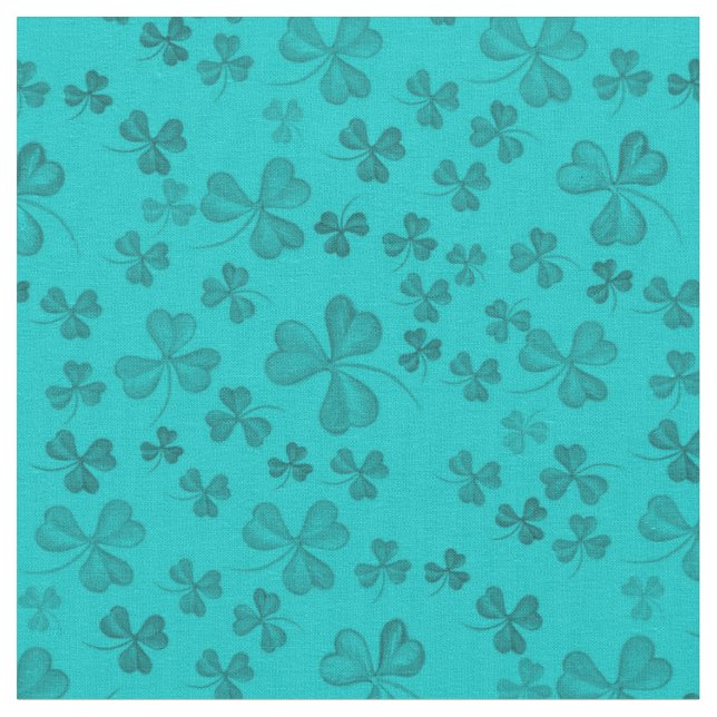 Elegant Teal Shamrock Pattern Cute & Pretty Clover Fabric (Close Up)