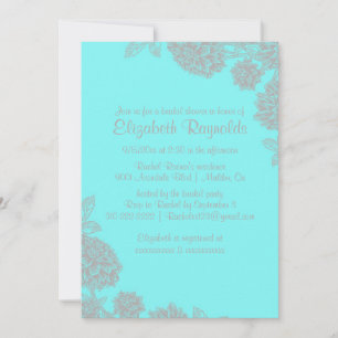 Elegant Teal & Silver Bridal Shower Invitations