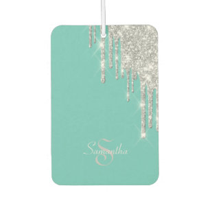 Elegant Teal, Silver Glitter Drips Car Air Freshener