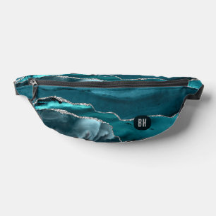 Elegant Teal Silver Glitter Marble Watercolor Bum Bags