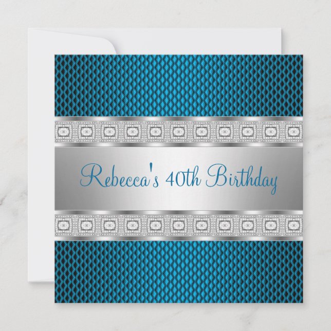 Elegant Teal Silver Jewel 40th Birthday Invitation (Front)