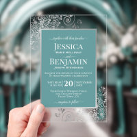 Elegant Teal & Silver Stylish Text Glam Wedding