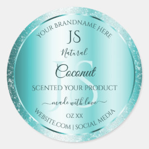 Elegant Teal Soft Glitter Product Labels Monogram