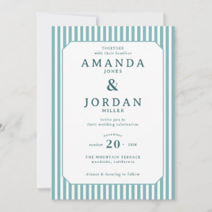 Elegant Teal Striped Wedding Invitation
