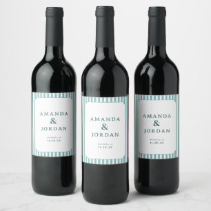 Elegant Teal Striped Wedding Labels