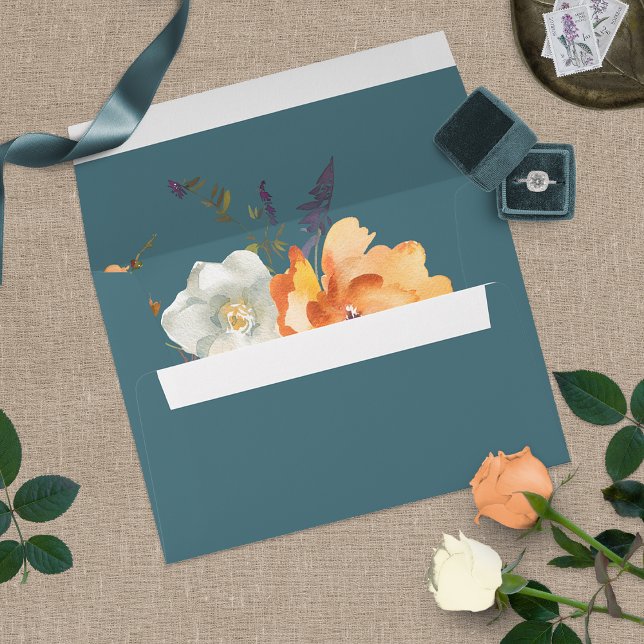 Elegant Teal Terracotta Navy Boho Floral Envelope (Creator Uploaded)