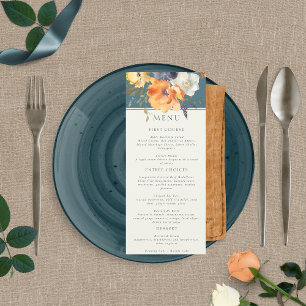 Elegant Teal Terracotta Navy Boho Floral Menu