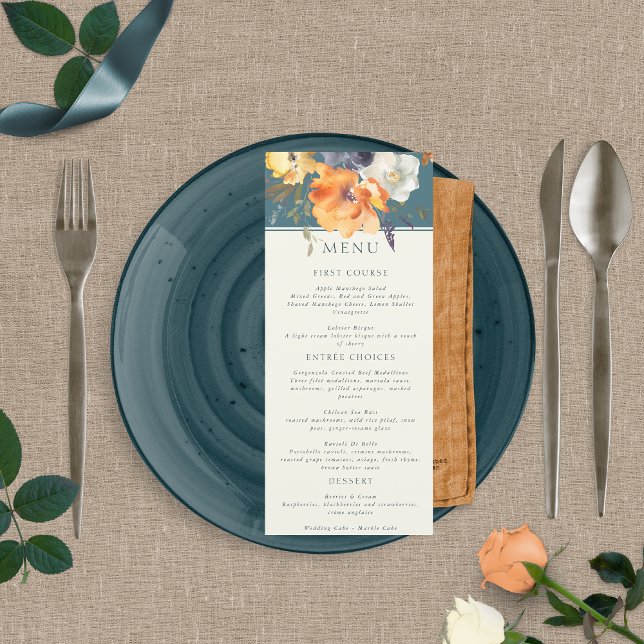 Elegant Teal Terracotta Navy Boho Floral Menu (Creator Uploaded)