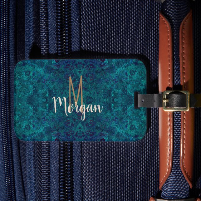 Elegant Teal Turquoise Gemstone Personalised  Luggage Tag (Front Insitu 4)
