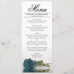 Elegant Teal Turquoise Rose White Back Wedding Menu