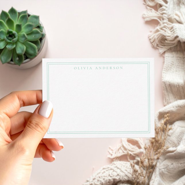 Elegant Teal Two Border Minimalist Monogram Name Card (Creator Uploaded)