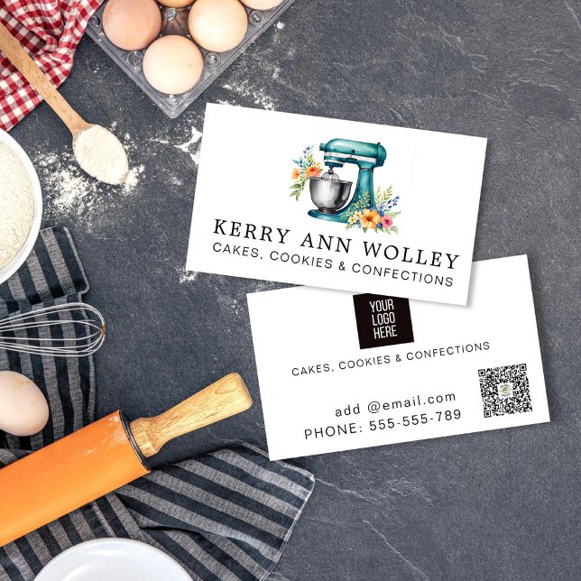 elegant teal watercolor Bakery & Confections Business Card (Creator Uploaded)
