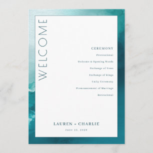 Elegant Teal Watercolor Ceremony Programme