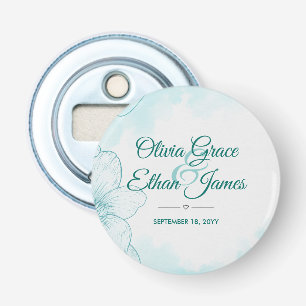 Elegant Teal Watercolor Floral Wedding Invitation Bottle Opener