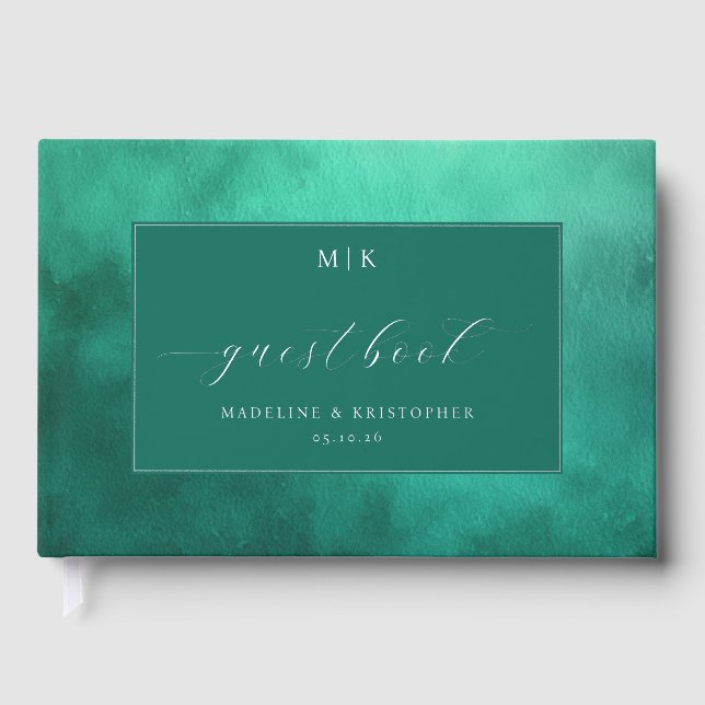 Elegant Teal Watercolor Guestbook Cover (Front)