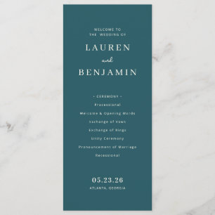 Elegant Teal Wedding Ceremony Programme